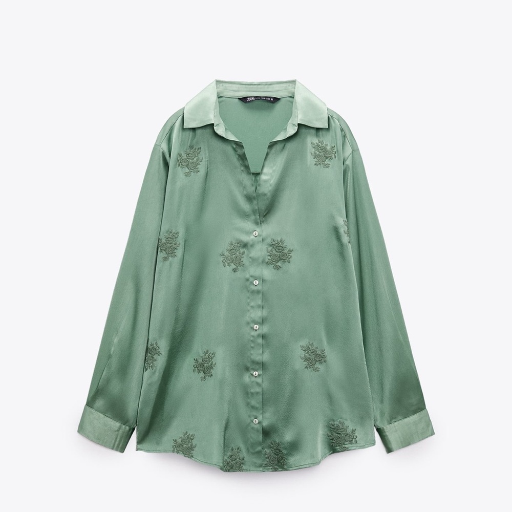 Zara Green Embroidered Button Up